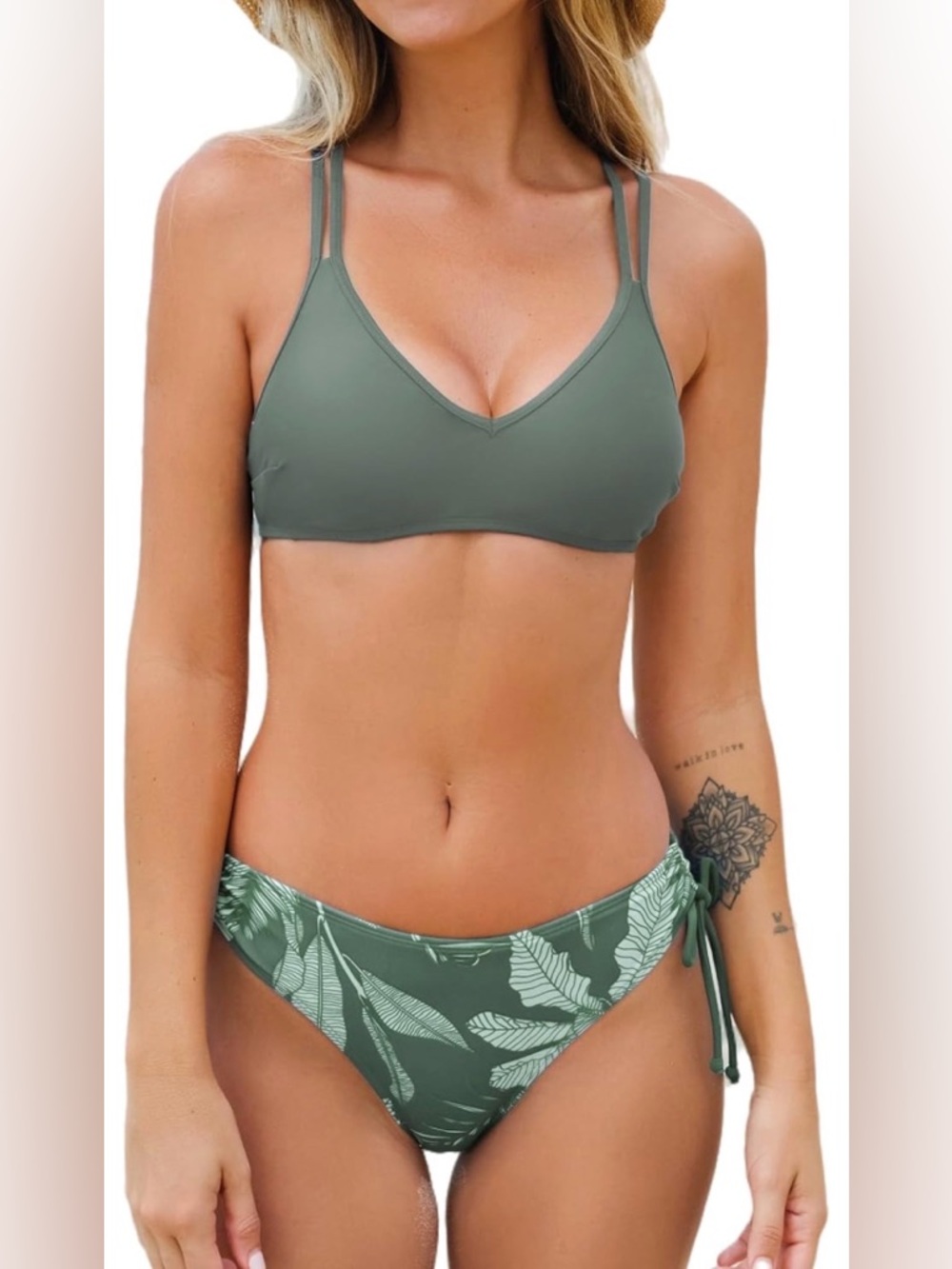 CUPSHE Swimsuit Bikini Set Two Piece Bathing Suit Criss Cross Back Strappy Side